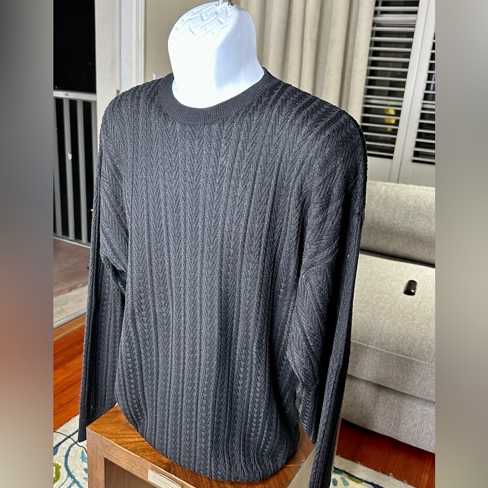 Vintage 85%Silk 15% Wool Barry Bricken Mens  Cable Knit Pullover Sweater XL